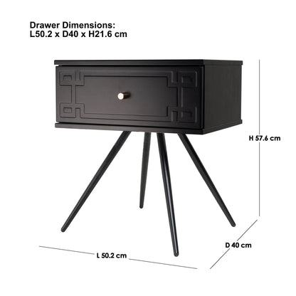 Alexa (Pattern) Bedside Table Black 57cm - Image 4