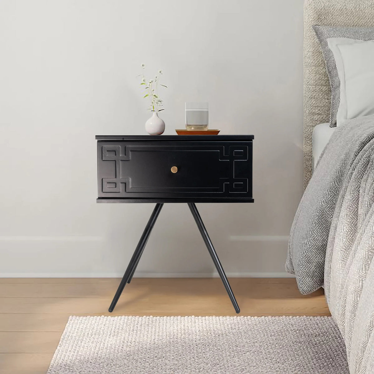 Alexa (Pattern) Bedside Table Black 57cm - Image 3