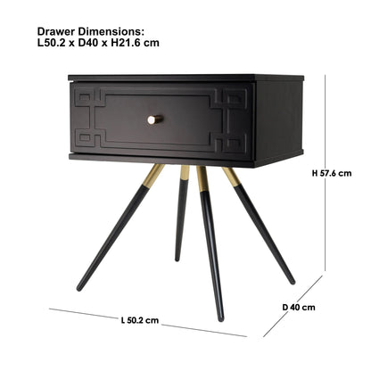 Athena (Pattern) Bedside Table Black 57cm - Image 2