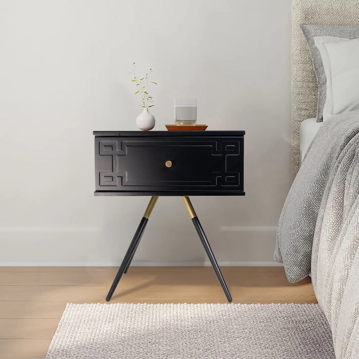 Athena (Pattern) Bedside Table Black 57cm - Image 3