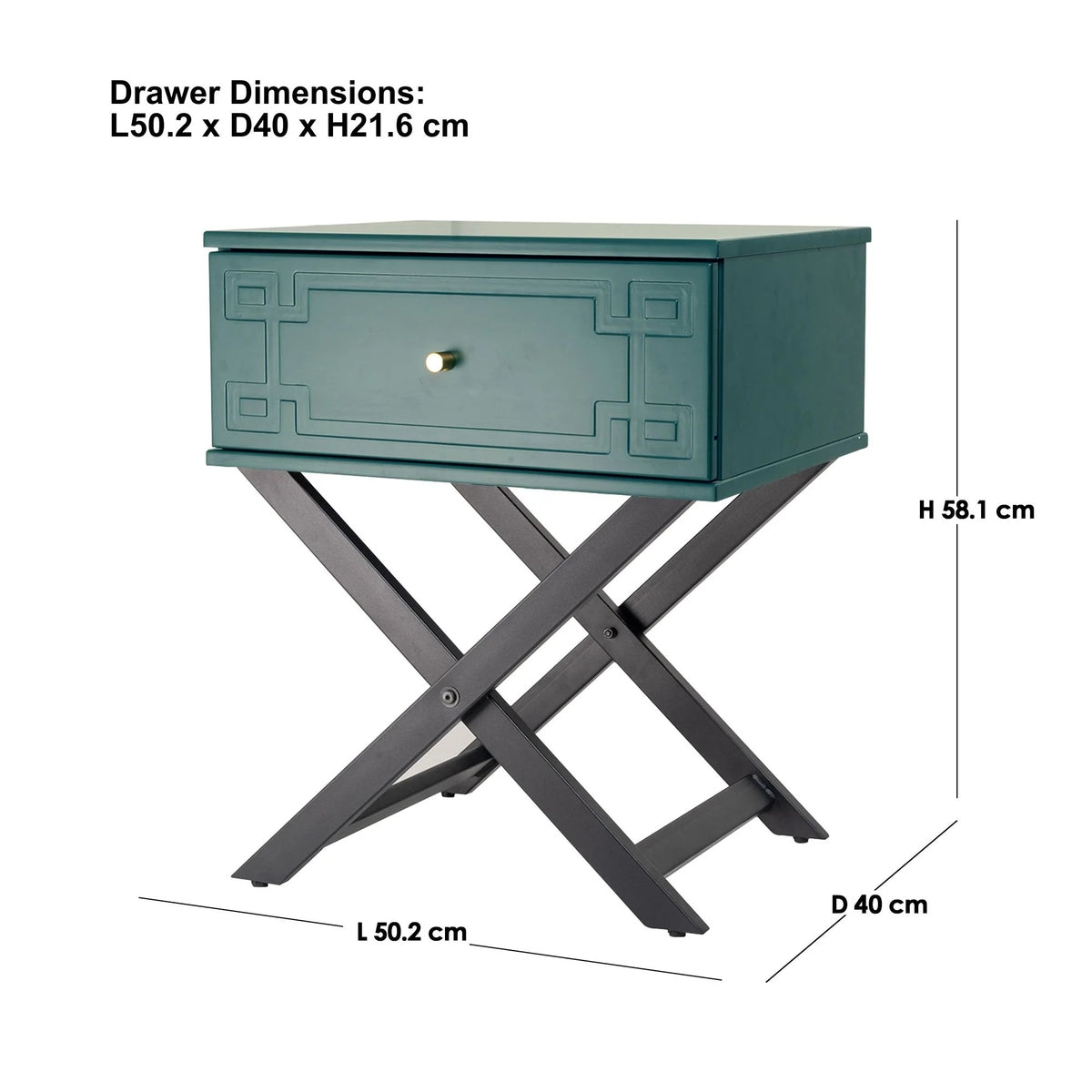 Minya (Pattern) Bedside Table Imperial Green 58cm - Image 2