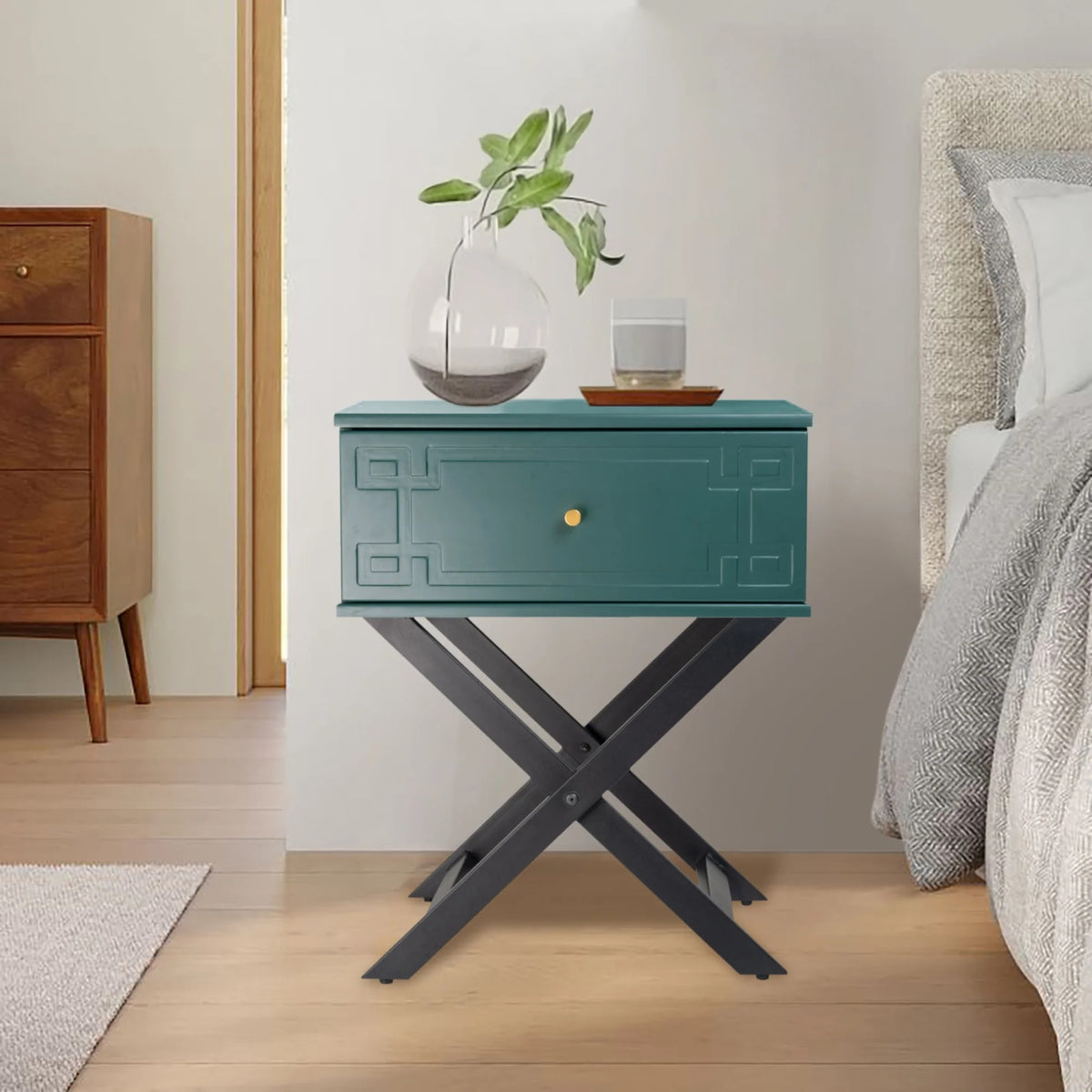 Minya (Pattern) Bedside Table Imperial Green 58cm - Image 4