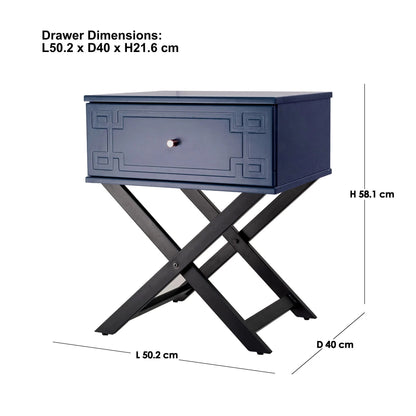 Minya (Pattern) Bedside Table Navy Blue 58cm - Image 2
