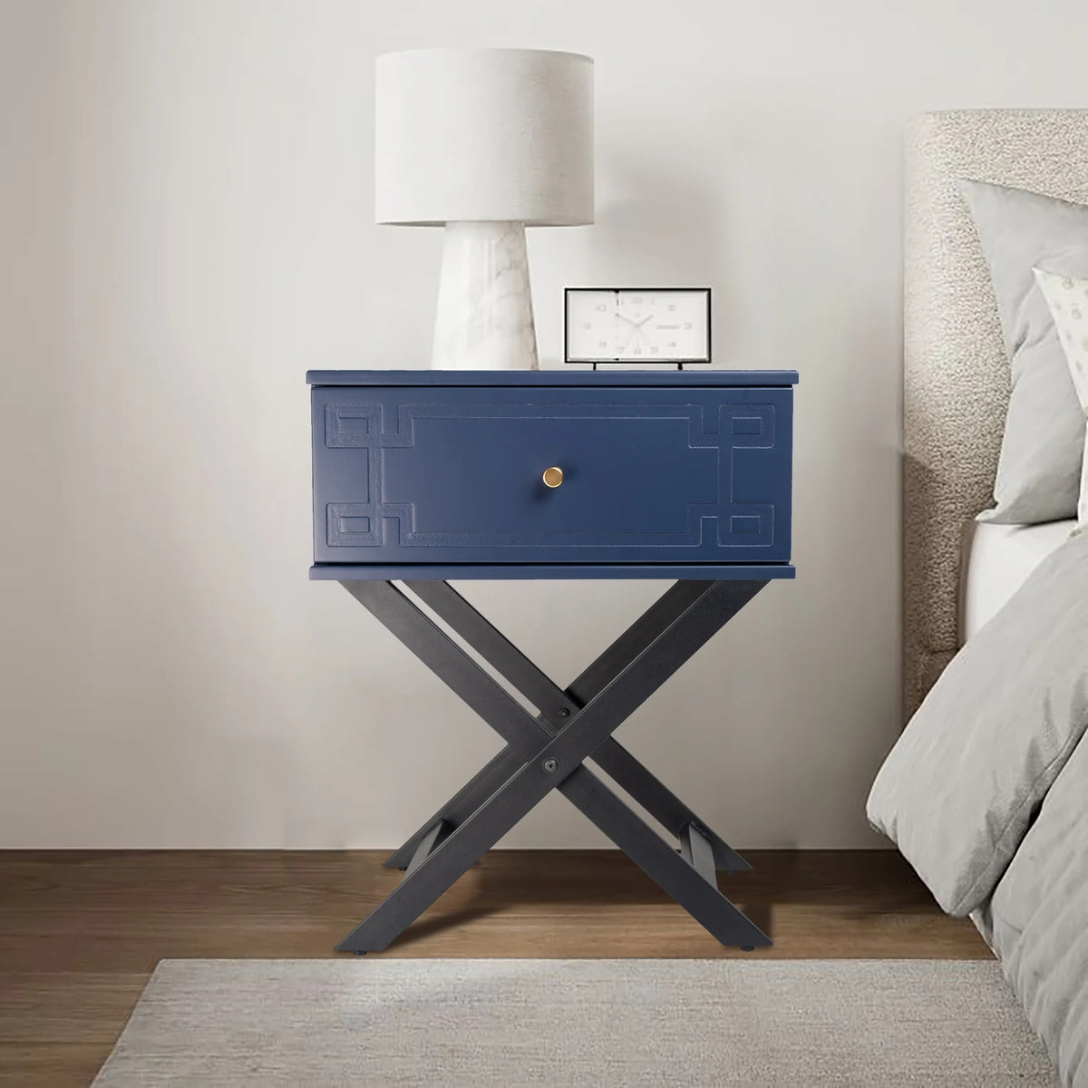 Minya (Pattern) Bedside Table Navy Blue 58cm - Image 4