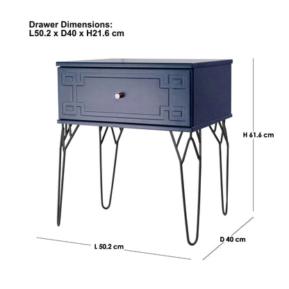 Kyra (Pattern) Bedside Table Navy Blue 61cm - Image 3