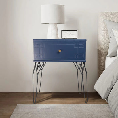 Kyra (Pattern) Bedside Table Navy Blue 61cm - Image 4