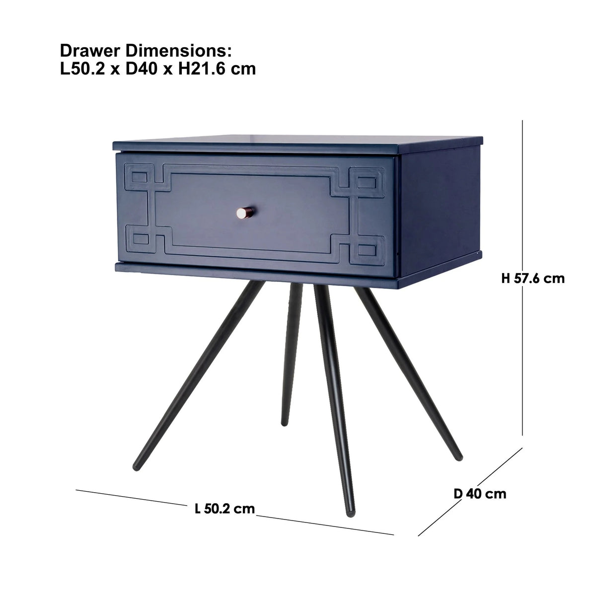 Alexa (Pattern) Bedside Table Navy Blue 57cm - Image 3