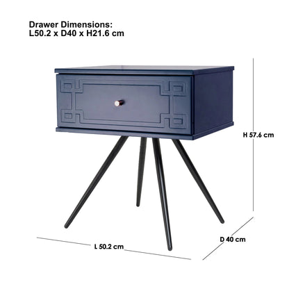 Alexa (Pattern) Bedside Table Navy Blue 57cm - Image 3