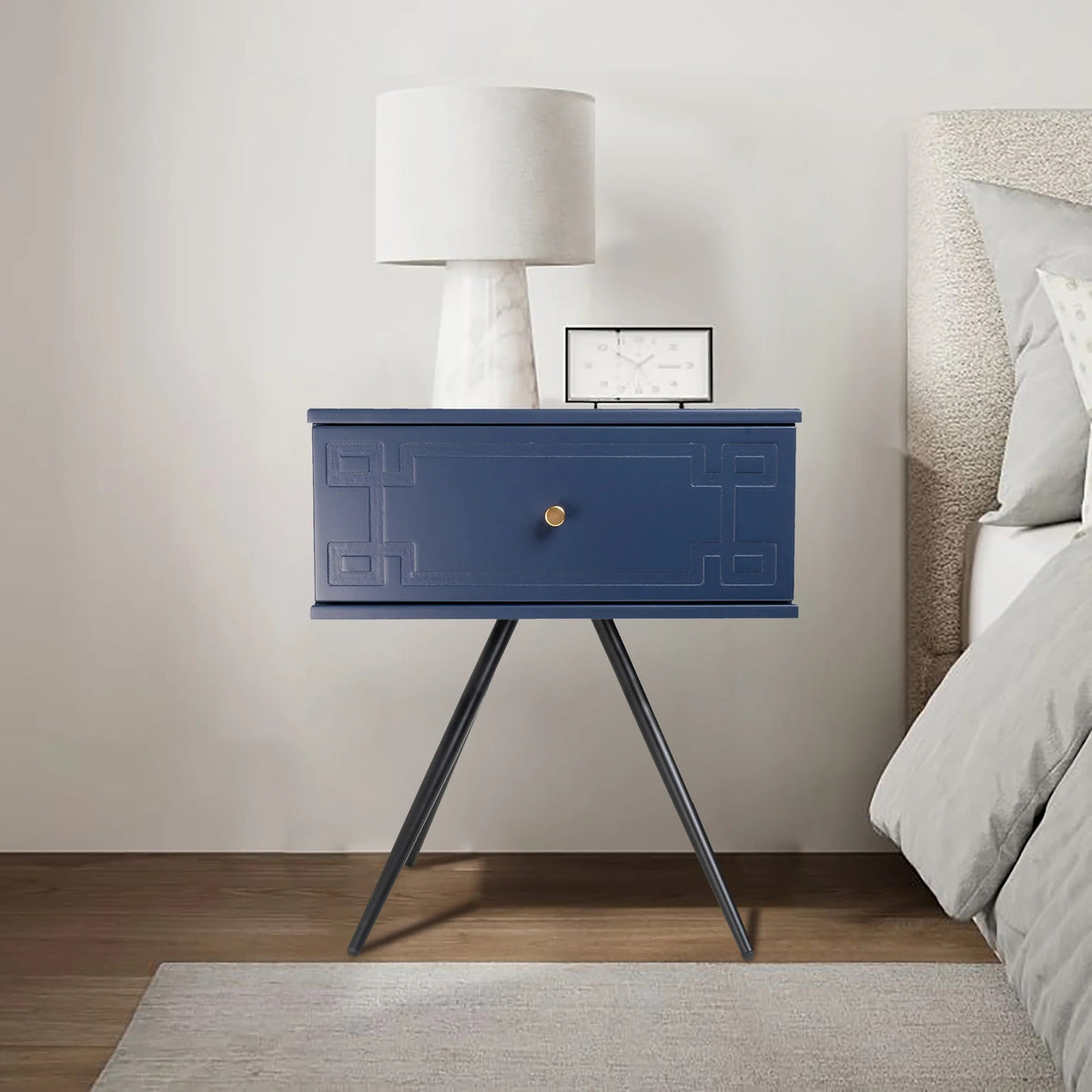 Alexa (Pattern) Bedside Table Navy Blue 57cm - Image 4