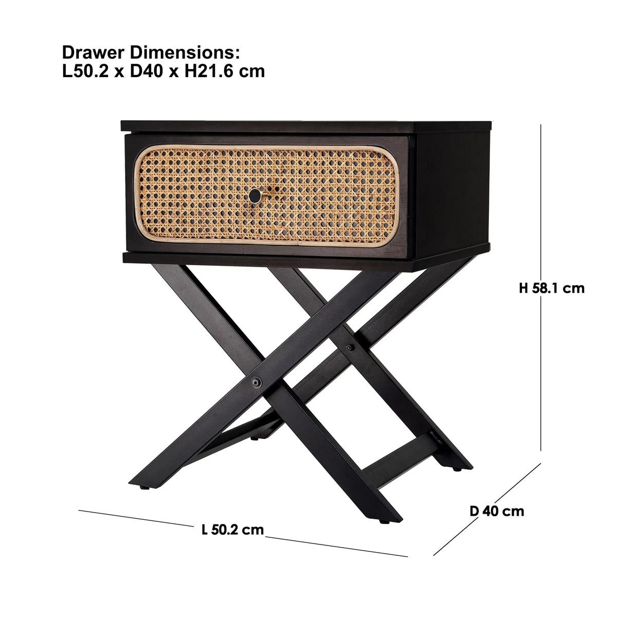 Alexa (Rattan) Bedside Table Black 57cm - Image 3