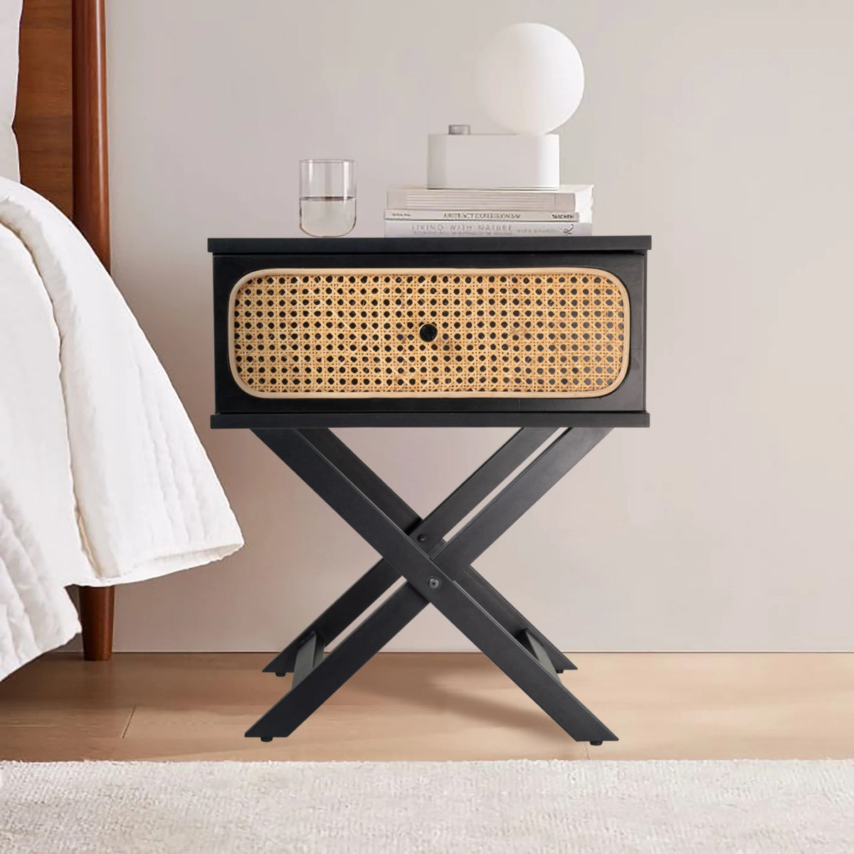 Alexa (Rattan) Bedside Table Black 57cm - Image 4