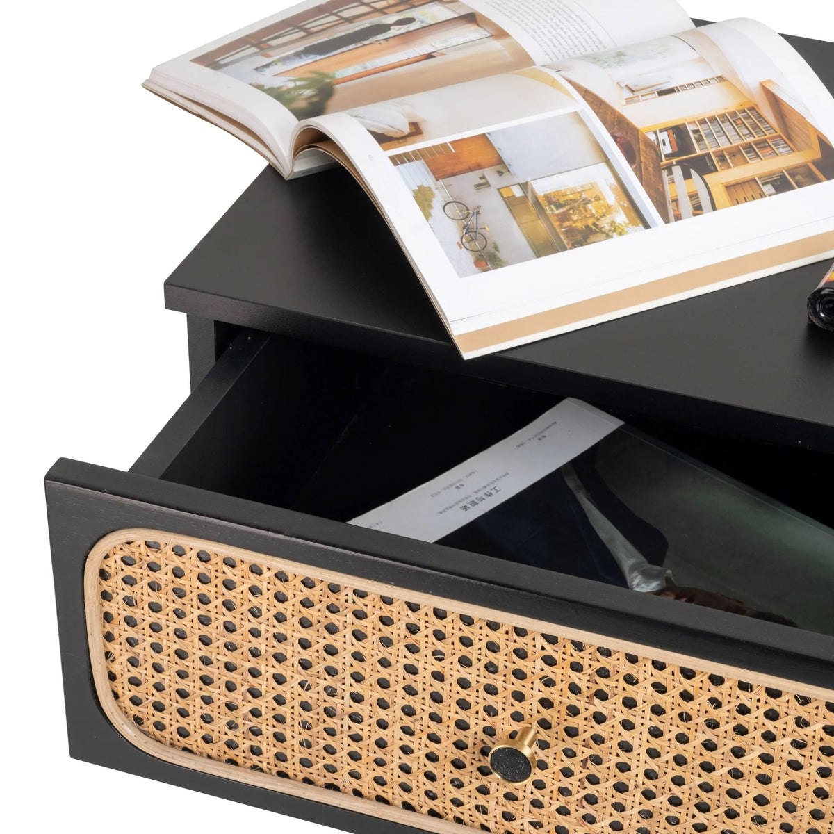 Alexa (Rattan) Bedside Table Black 57cm - Image 5