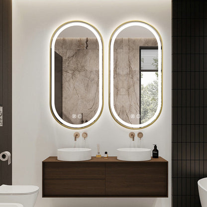 Gold Oval LED Bathroom 130cm x 70cm Frosted Edge Defogger Dimmable Wall Mirror