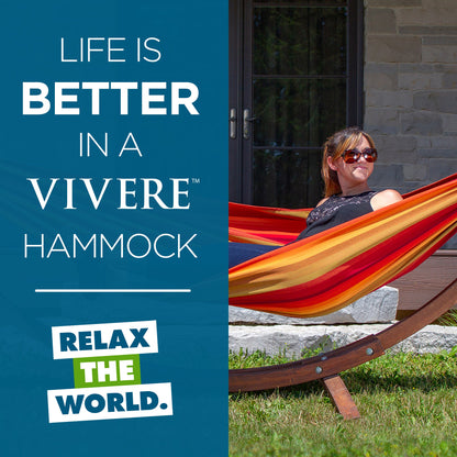 Vivere Double Sunbrella Hammock with Solid Pine Stand (260cm) - Sunset