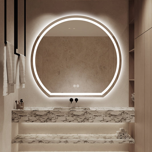Right Cut Moon Wall Frosted LED Mirror 90cm x 100cm Frameless Frontlit Defogger