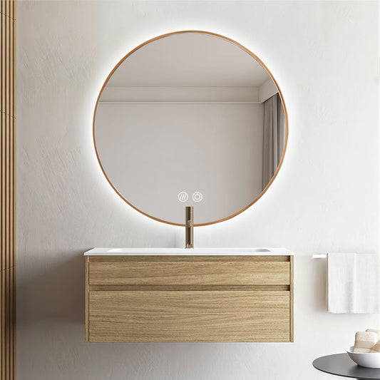 Round LED Mirror 60cm Gold Framed Backlit Defogger Dimmable