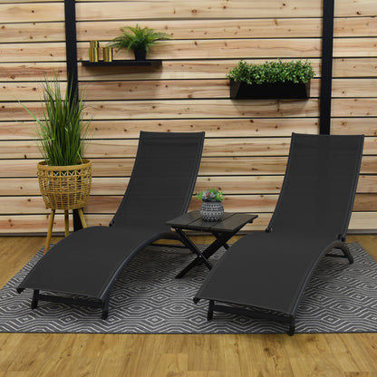 Vivere Coral Springs Phifer & Aluminum Pool Lounger Set (3pc) - Charcoal Black