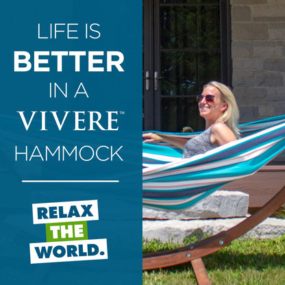 Vivere Double Sunbrella Hammock with Solid Pine Stand (260cm) - Token Surfside