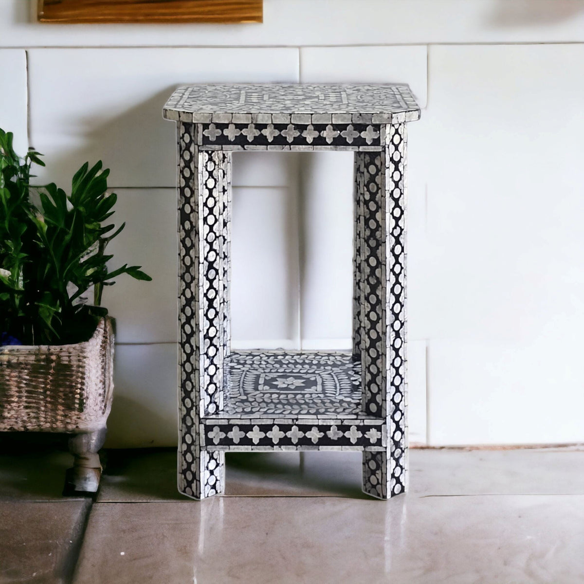 Fennick Black & White Mother of Pearl Side Table 40cm