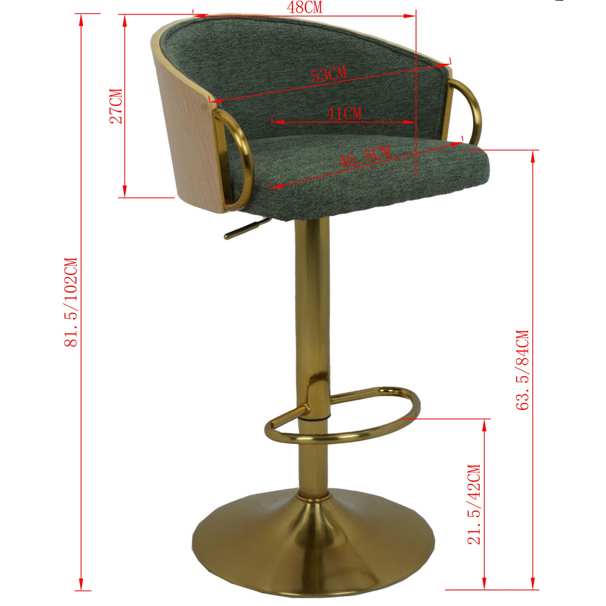 Florentina Green Fabric Adjustable Swivel Bar Stool