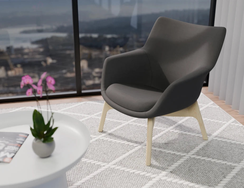 Flow Lounge Chair - Wood Base - Dark Grey