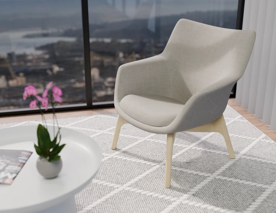 Flow Lounge Chair - Wood Base - Light Grey