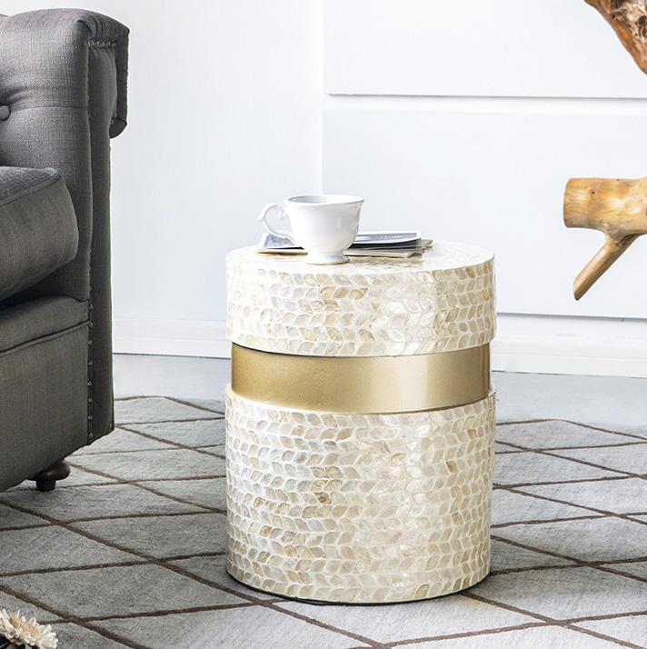 Halle Shell Disc Round Stool Side Table 40cm