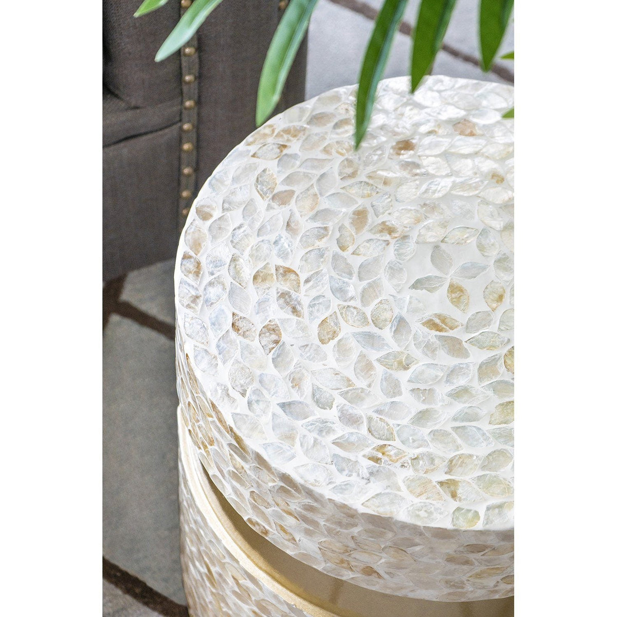 Halle Shell Disc Round Stool Side Table 40cm
