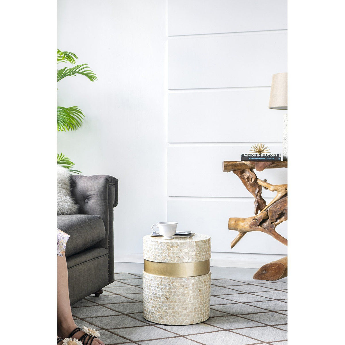 Halle Shell Disc Round Stool Side Table 40cm