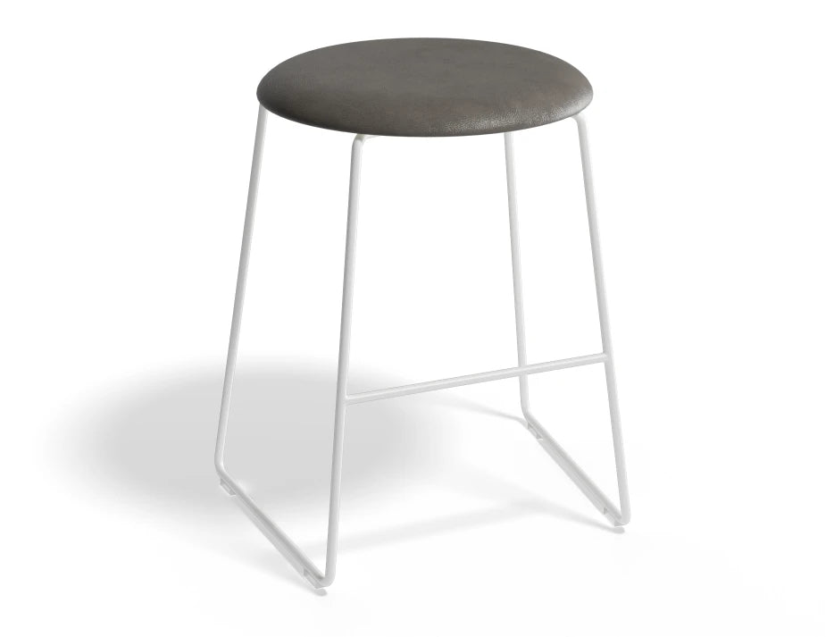 Hugo Low Stool - White - Vintage PU Seat