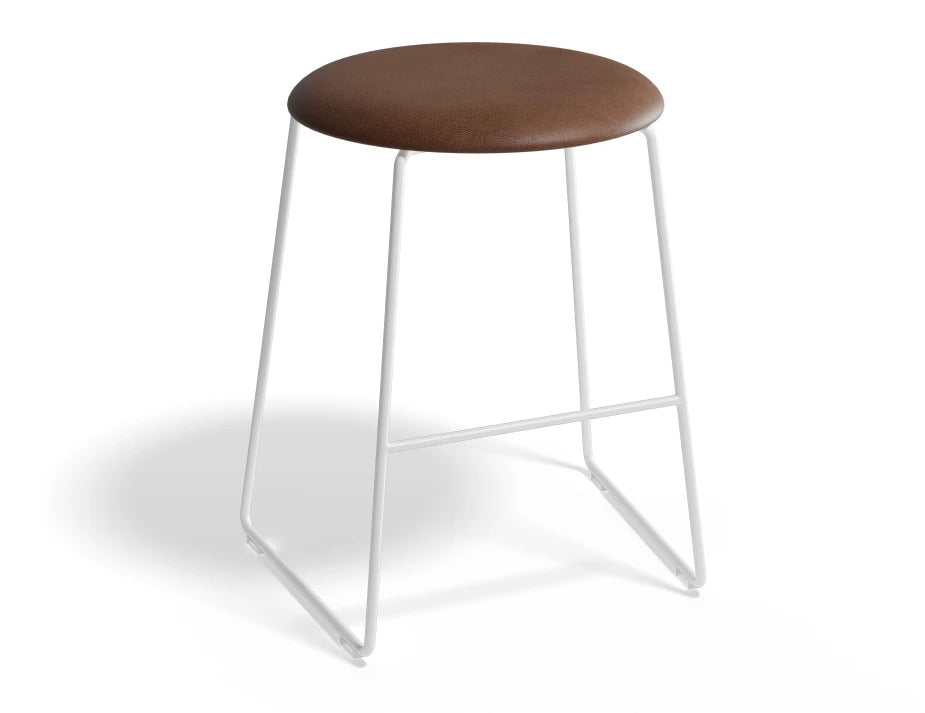 Hugo Low Stool - White - Vintage PU Seat