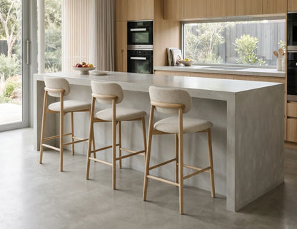 Oskar Bar Stool - Natural - Ivory Cream Fabric