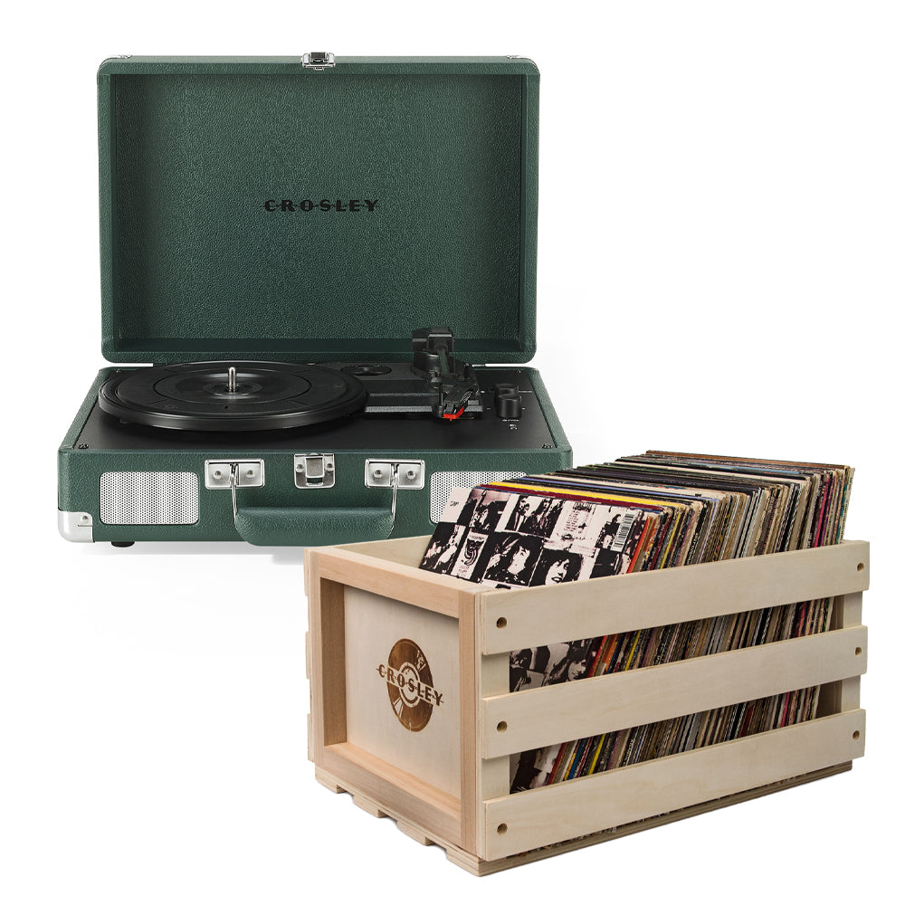 Crosley Cruiser Bluetooth Portable Turntable - Emerald Green + Bundled Crosley Record Storage Crate