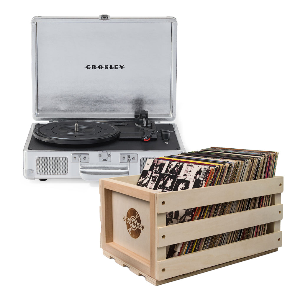 Crosley Cruiser Bluetooth Portable Turntable - Silver + Bundled Crosley Record Storage Crate