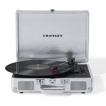 Crosley Cruiser Bluetooth Portable Turntable - Silver + Bundled Crosley Record Storage Display Stand
