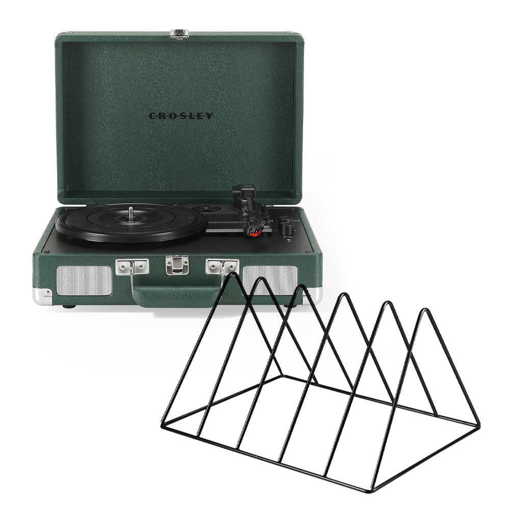 Crosley Cruiser Bluetooth Portable Turntable - Emerald Green + Gadhouse Vinyl Rack Bundle - Black
