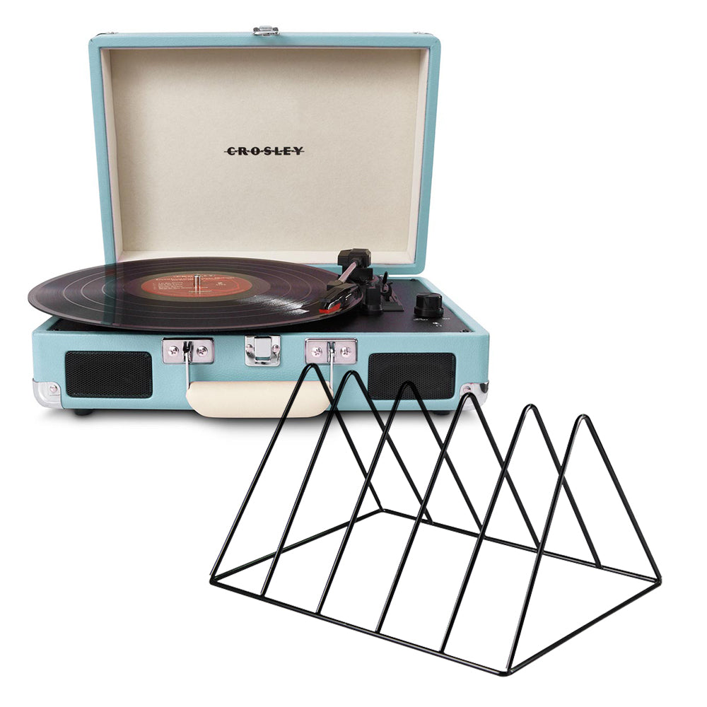 Crosley Cruiser Bluetooth Portable Turntable - Turquoise + Gadhouse Vinyl Rack Bundle - Black