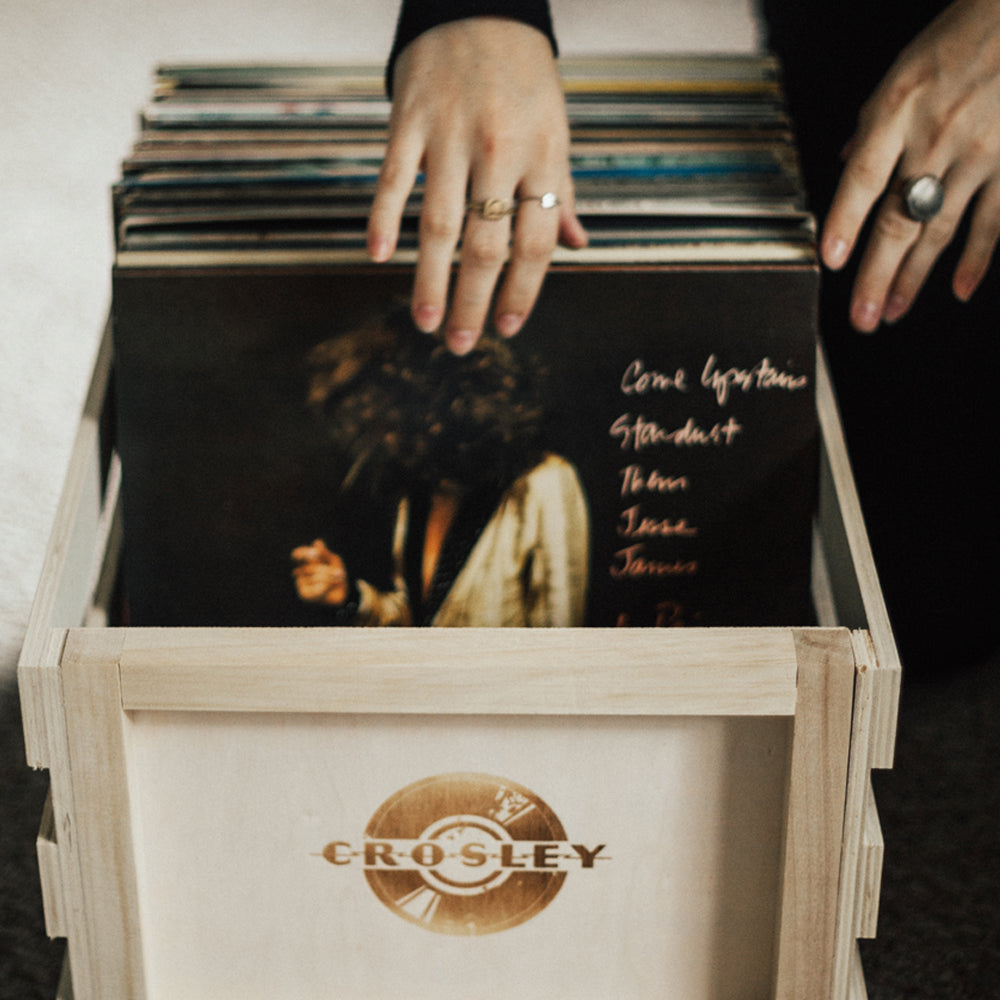 Crosley Voyager Bluetooth Portable Turntable + Bundled Record Storage Crate - Navy