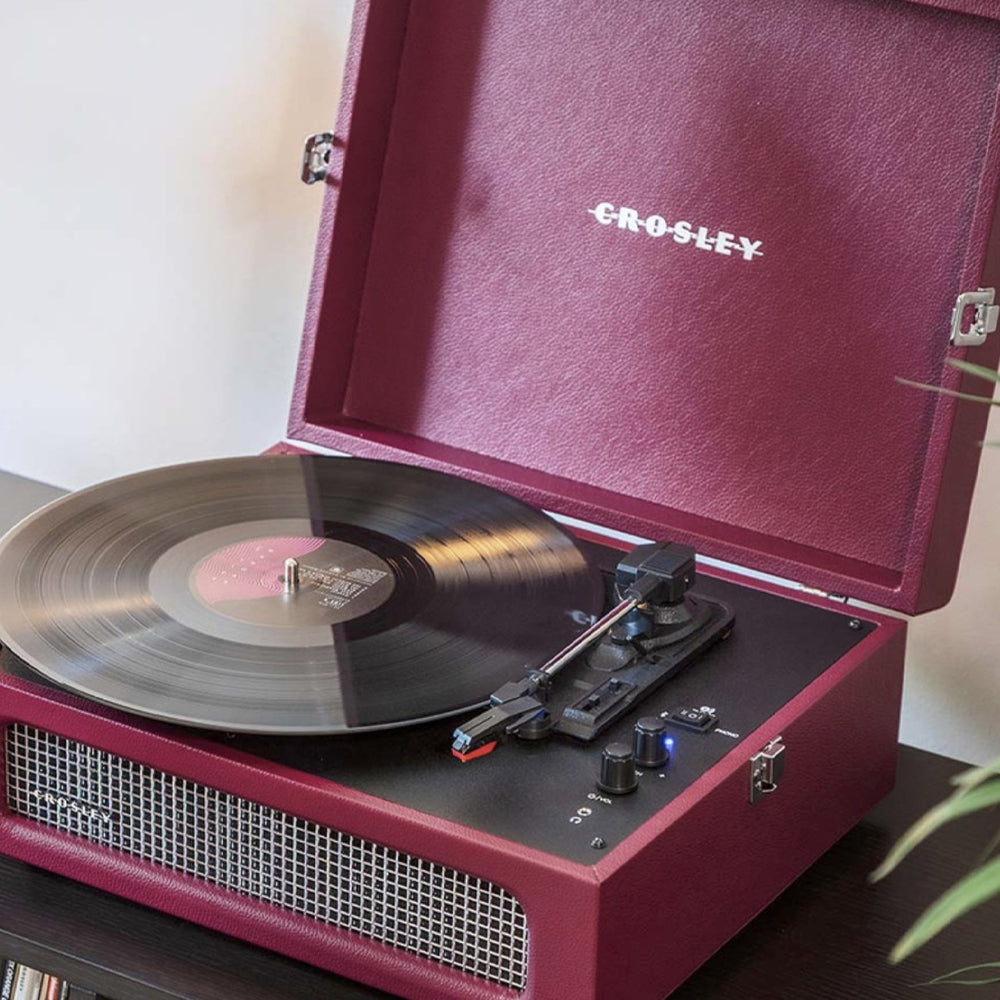Crosley Voyager Bluetooth Portable Turntable + Bundled Record Storage Crate - Burgundy