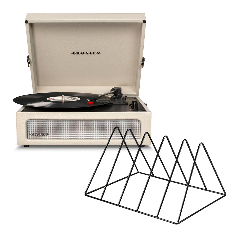 Crosley Voyager Bluetooth Portable Turntable - Dune + Gadhouse Vinyl Rack Bundle - Black