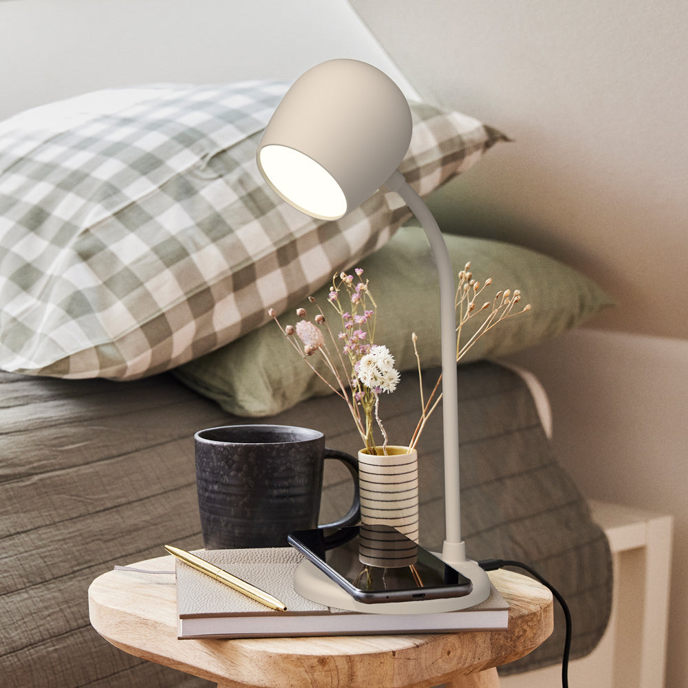 Kreafunk Ellie Lamp W/ Qi Charger And Bluetooth Speaker - Ivory Sand