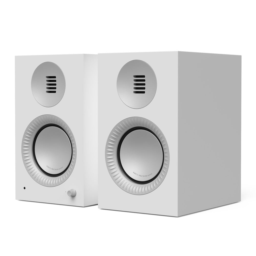 Kanto TUK (2nd Gen) 260 W Premium Powered Speaker System with Bluetooth 5.4, Dual RCA and USB-C Inputs - Matte White w/ Aluminum