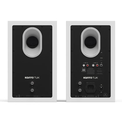 Kanto TUK (2nd Gen) 260 W Premium Powered Speaker System with Bluetooth 5.4, Dual RCA and USB-C Inputs - Matte White w/ Aluminum