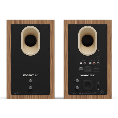 Kanto TUK (2nd Gen) 260 W Premium Powered Speaker System with Bluetooth 5.4, Dual RCA and USB-C Inputs - Matte Walnut w/ Rose Gold