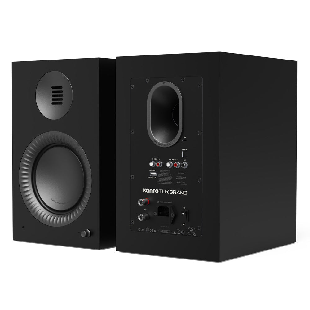 Kanto TUK (2nd Gen) Grand 320 W Premium Powered Speaker System with Bluetooth® 5.4, Dual RCA and USB-C Inputs, Matte Black w/ Gunmetal