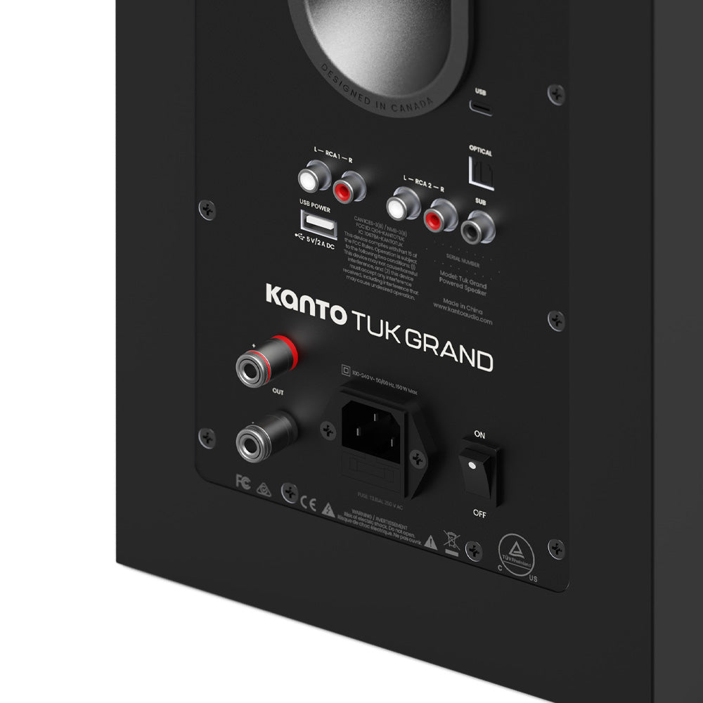 Kanto TUK (2nd Gen) Grand 320 W Premium Powered Speaker System with Bluetooth® 5.4, Dual RCA and USB-C Inputs, Matte Black w/ Gunmetal