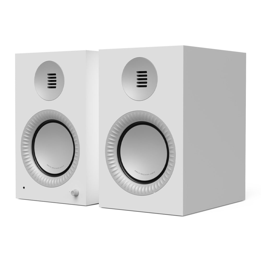 Kanto TUK (2nd Gen) Grand 320 W Premium Powered Speaker System with Bluetooth 5.4, Dual RCA and USB-C Inputs, Matte White w/ Aluminum