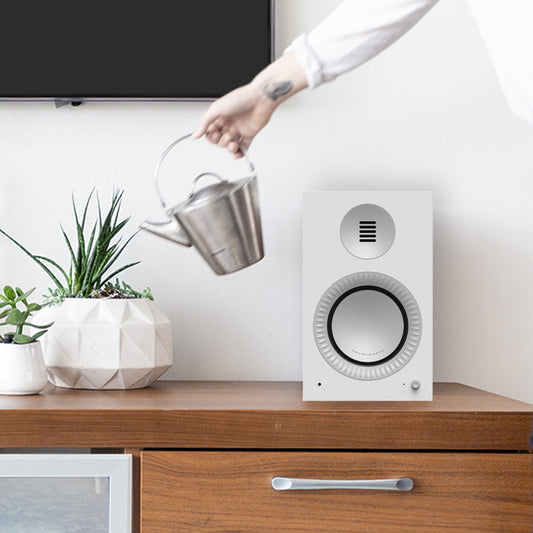 Kanto TUK (2nd Gen) Grand 320 W Premium Powered Speaker System with Bluetooth 5.4, Dual RCA and USB-C Inputs, Matte White w/ Aluminum