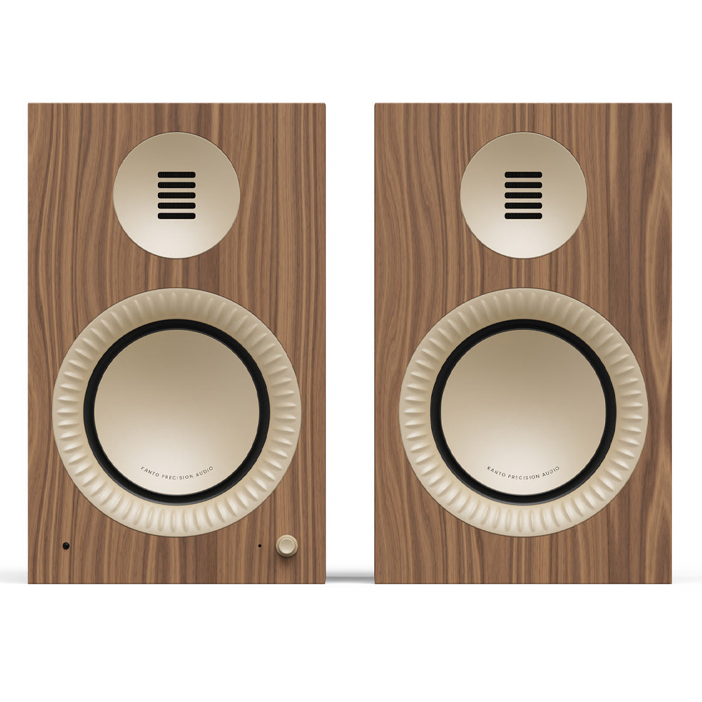 Kanto TUK (2nd Gen) Grand 320 W Premium Powered Speaker System with Bluetooth 5.4, Dual RCA and USB-C Inputs, Matte Walnut w/ Rose Gold