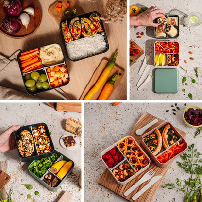 Monbento Flex - The 2 Compartment Lunch Box with Cutlery - Blue Natural